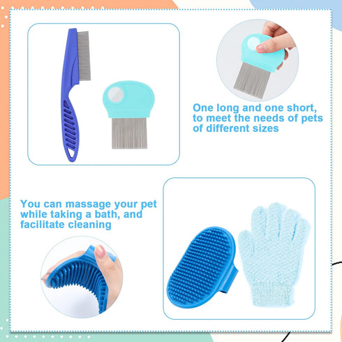 Set: VCZONE Small Animal Grooming Pet Nail Clipper & File, Flea Comb, Shampoo Brush, Shedding Slicker Brush, Massage