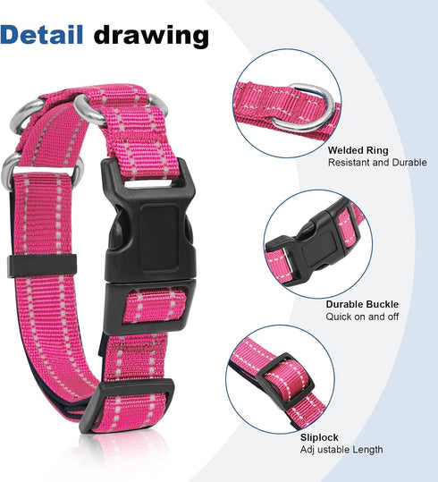 Reflective Martingale Dog Collars, Adjustable Soft Padded Breathable Nylon Pet Collar Suitable for Small Medium Large