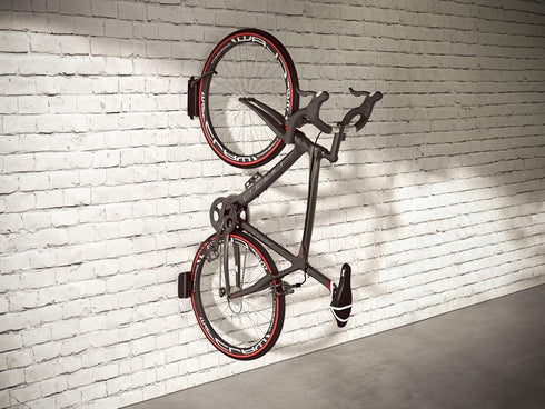 Monoprice On-Wall Rotating Vertical Bike Rack with Rear Tire Stop Tray, 66 lbs Capacity for Road and MTB Bikes