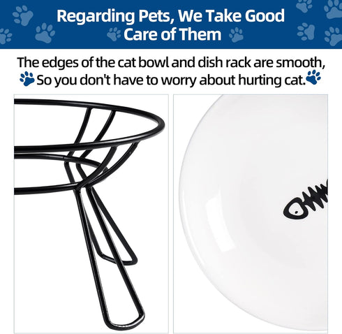 Elevated Cat Bowls, Raised Ceramic Dish with Metal Stand for Indoor Cats, 2 Pack