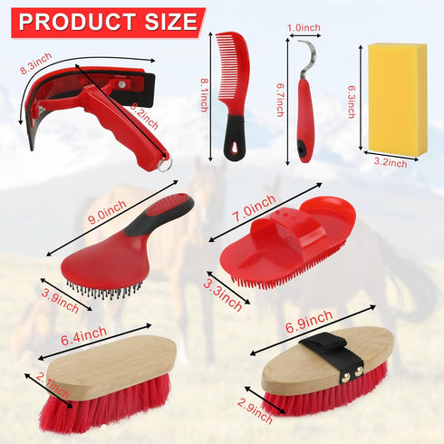 9 Set, Pieces Grooming Kit with Tote Bag - Brush Sweat Scraper, Sponge, Hoof Pick, Curry Comb for Horse Riders