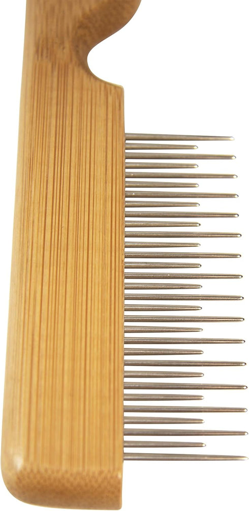 Detangling Pet Comb for Matted Hair - Natural Easy Grooming Tool with Long & Short Stainless Steel Teeth for Dog and Cat
