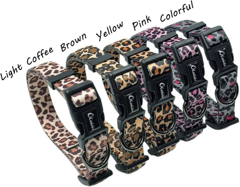 Dog Collar Leash Set, Adjustable Leopard Pattern for Puppy Dogs, Polyester Material (XS, Light Coffee Leopard)