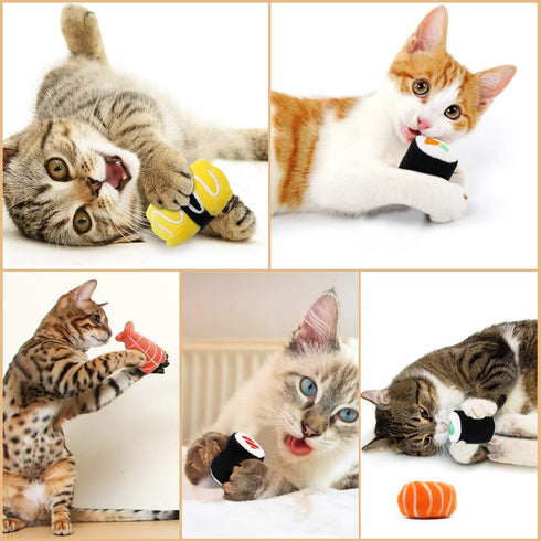 CiyvoLyeen 6 Pack Sushi Cat Toys with Catnip, Sushi Roll Pillow for Boredom Relief and Teeth Cleaning