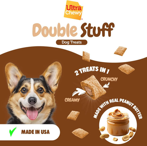 2 Packs Ultra Chewy Double Stuff Peanut Butter - Crunchy Dog Treats with Creamy Filling - Made in USA - Irresistible