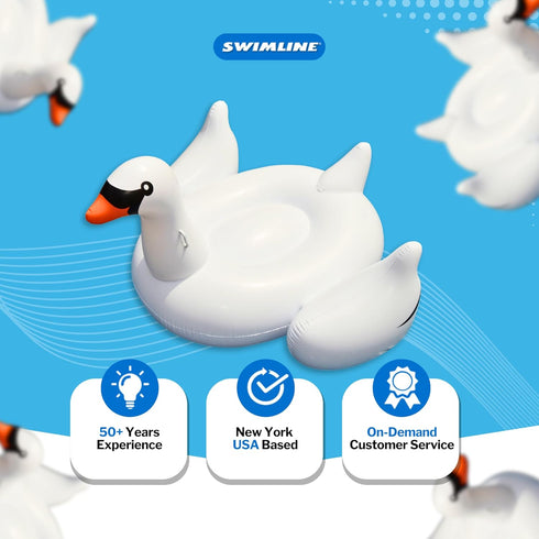 SWIMLINE 90621 Summer Swimming ORIGINAL Giant Inflatable Swan Pool Float Floatie Ride-On Lounge W/ Stable Legs Wings