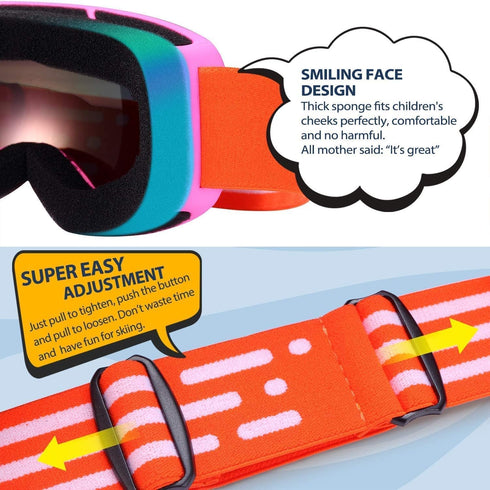 Kids Ski Goggles, Snow Ski Goggles for Youth and Teens Boys and Girls Ages 5-14