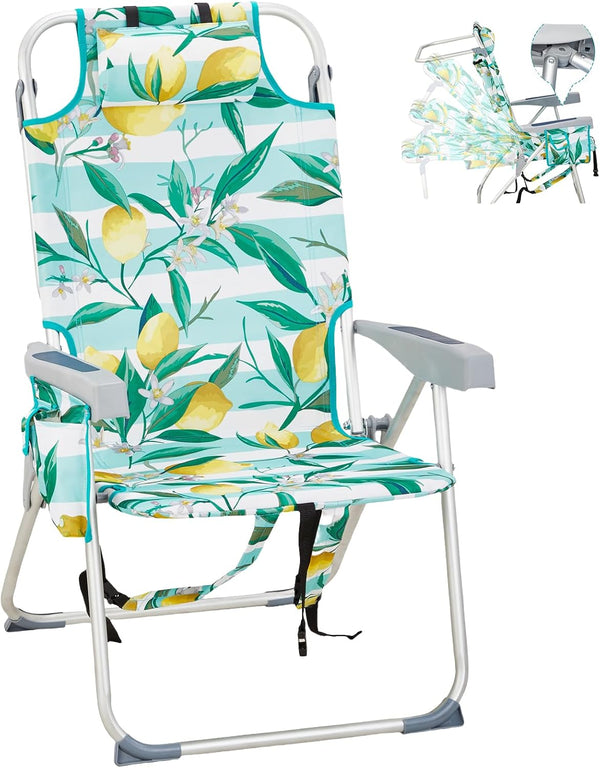 NAICKUC Folding Tall Backpack Beach Chairs for Adults, 5-Positions Adjustable Portable Recliner, Aluminum