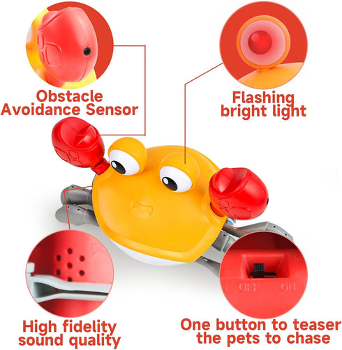 Crawling Crab Dog Toys, Interactive USB Rechargeable Toy with Music Sounds & Lights for Dogs and Cats