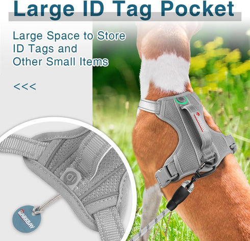 BARKBAY No Pull Dog Harness with ID Tag Pocket - Heavy Duty, Reflective, Easy Control for Large Dogs (Grey, M)