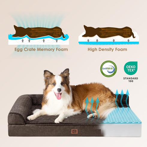 EHEYCIGA Memory Foam Orthopedic XL Dog Bed, Washable with Waterproof Lining, Removable Cover, Nonskid Bottom, 44x32