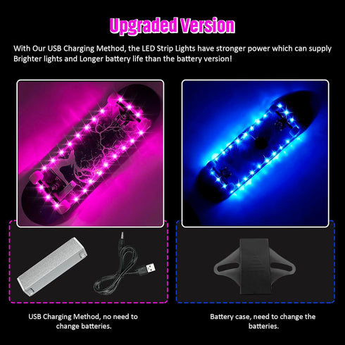 Upgraded USB Charging LED Skateboard Light, Remote Control Rim Light, 16 Color Change, Waterproof, Shockproof