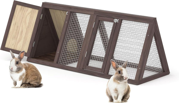 Rabbit Hutch, Small Chicken Coop Outdoor A-Frame Quail Cage with 2 Door