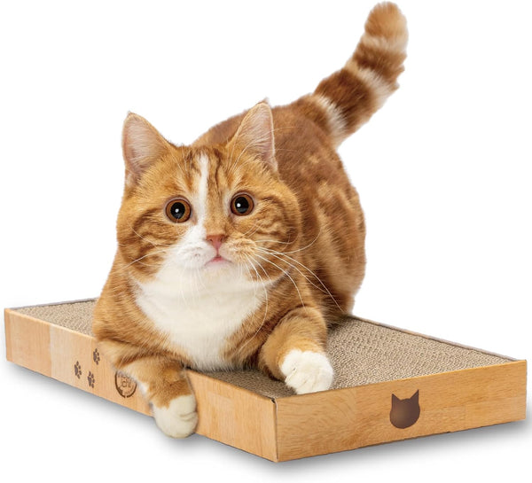 Necoichi Cardboard Cat Scratcher Bed for Indoor Cats, 16" Regular Size, a.Oak Lounge Design