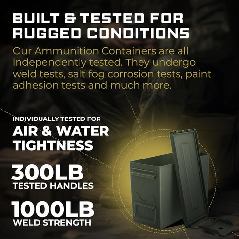 50 Cal Ammo Can M2A2, Steel Waterproof Metal Box for Storage, Military Spec Certified Utility Dry Ammo Box