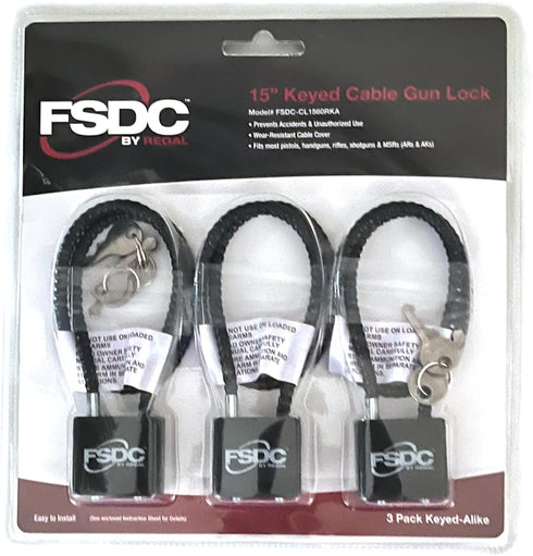 FSDC-CL1560RKA 15" Keyed California DOJ-approved Keyed Cable Gun Lock, 3-Pack