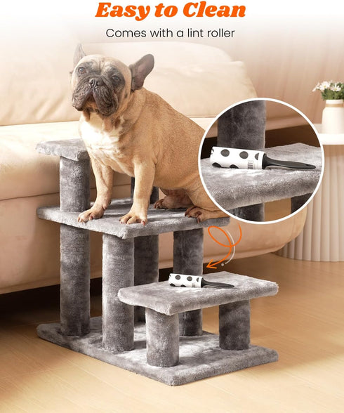 Pawque Dog Stairs for Small Dogs - Stable Pet Steps with High-Strength Boards, 3 Steps, Grey