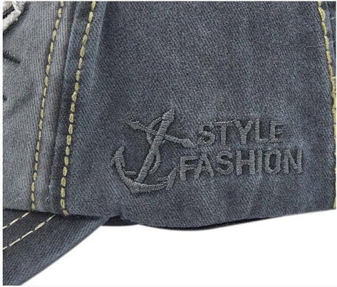 Vintage Baseball Cap, Denim Embroidered Shark Trucker Hat, Retro Frayed Edge Sunhat, 100% Cotton Outdoor