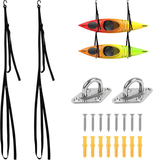 Kayak Storage Strap, Adjustable Wall Mount Straps for Hanging 1 or 2 Kayaks, Paddle Board, Canoe
