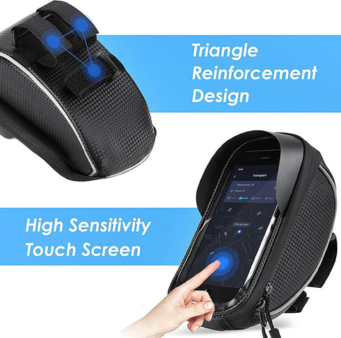 Waterproof Bicycle Storage Bags, Reflective Phone Mount Top Tube Bag, Compatible with iPhone 15, 14, 13, 12, Galaxy
