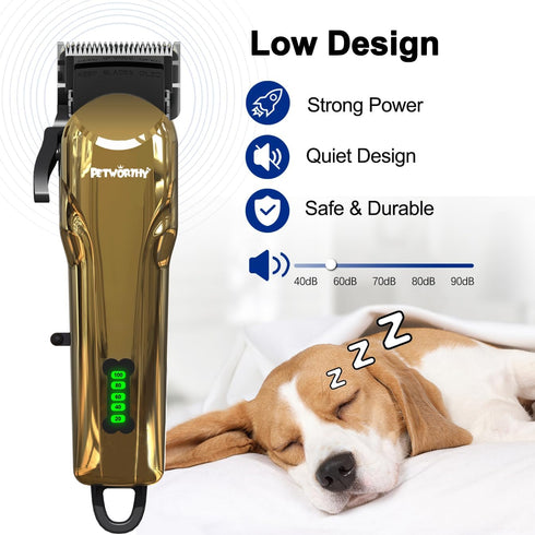 Dog Grooming Clippers Kit - Low Noise Heavy Thick Hair Coats Shaver Clippers, Professional Rechargeable Cordless