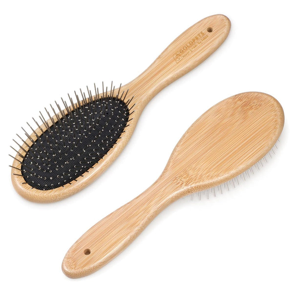 Stainless Steel Pin Dog Brush with Bamboo Handle, Professional Grooming Brush for Long or Short Hair