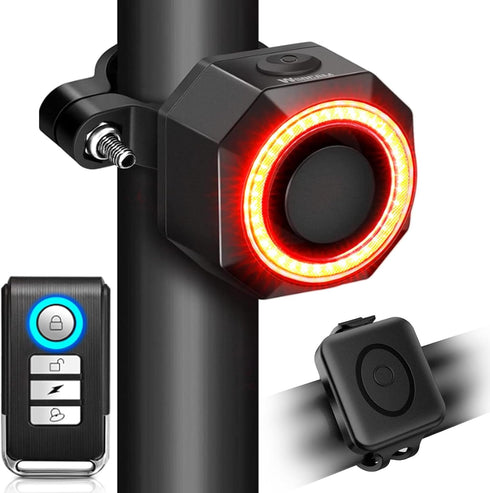 WSDCAM Smart Bike Tail Light Alarm, USB C Rechargeable, Auto ON/Off, Waterproof Bicycle Alarm with Remote