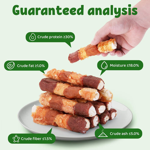 454g Dog Treats Triple Flavor Rolls - Chicken Liver, Beef, Chicken Wrapped Rawhide Rolls for Medium and Large Dogs