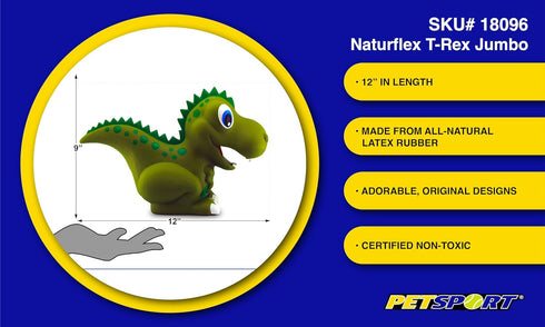 PetSport Naturflex Jumbo T-Rex Dog Chew Toy, Huge, Soft, Squeaky, Non-Toxic Rubber, 12" for Indoor Play