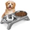 Elevated Cat Bowls - Anti-Vomiting Raised Stand with 2 Thick Stainless Steel Bowls, Grey
