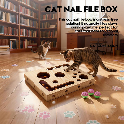 DBZ Cat Scratch Puzzle Enrichment Box, Pine Wood Cat Nail File Enrichment Box, No Need to Install Cat Nail File Box