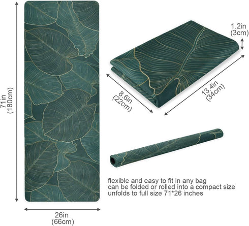 ZOEO Vintage Mandalas Leaves Yoga Mat - Non Slip Thick Kids Banana Palm Eco Rubber Workout, 70.8''x26''