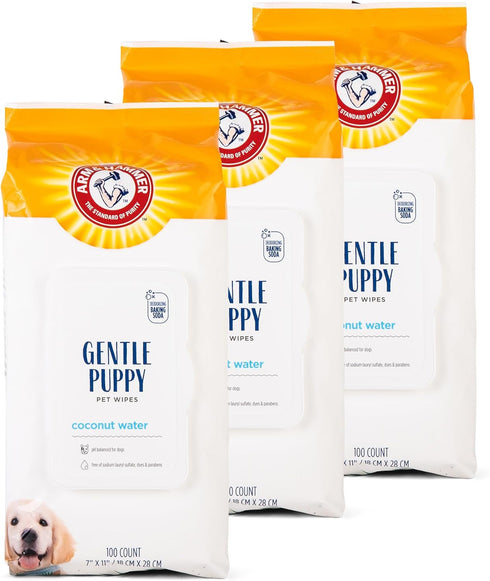 Arm & Hammer Gentle Puppy Bath Wipes, Coconut Water, Tearless Cleaning Wipes for Pets, 100 Count, 3 Pack