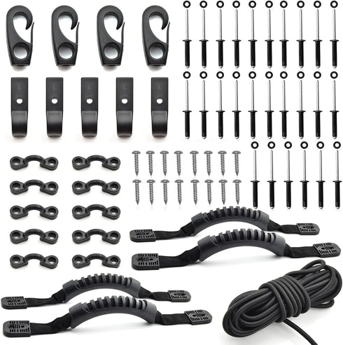 Kayak Carry Handle Rigging Kit with 15 FT 6mm Elastic Bungee Cord for Kayaks and Canoes