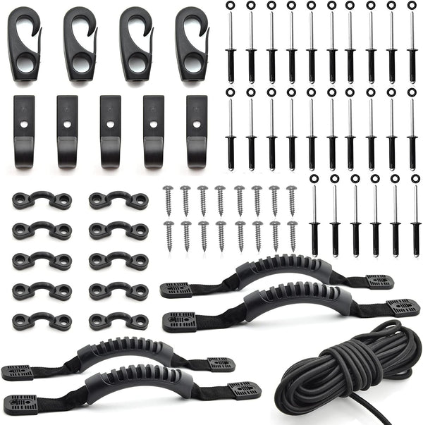 Kayak Carry Handle Rigging Kit with 15 FT 6mm Elastic Bungee Cord for Kayaks and Canoes