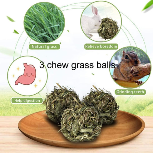 Tfwadmx Rabbit Timothy Grass Ball, Small Animal Activity Play Balls Chew Toys for Bunny, Guinea Pig, Hamster, Rat,