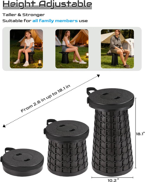 Spisces 2026 600lbs 18-in 2.6lbs Heavy Duty Collapsible Stool | Capacity, Tall Lightweight Portable Retractable
