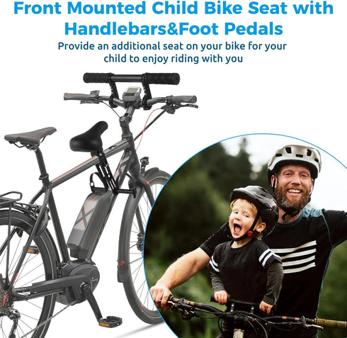2-6 Lnrueg Kids Bike Seat for Adult Bike, Kid Bike Seat with Handlebar and Foot Pedals, Front Mounted Child Bike Seat