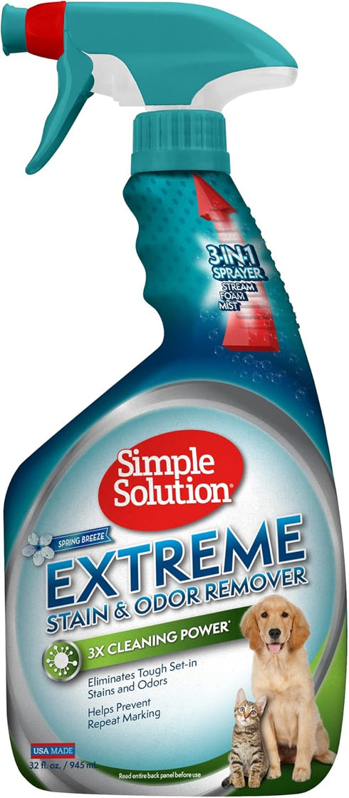 Simple Solution Extreme Pet Stain and Odor Remover, Enzymatic Cleaner, Spring Breeze, 32 Ounces