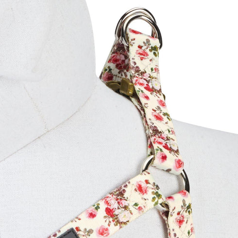 Blueberry Pet 9 Patterns Step-in Spring Scent Inspired Pink Rose Print Ivory Dog Harness, Adjustable for Chest Girth