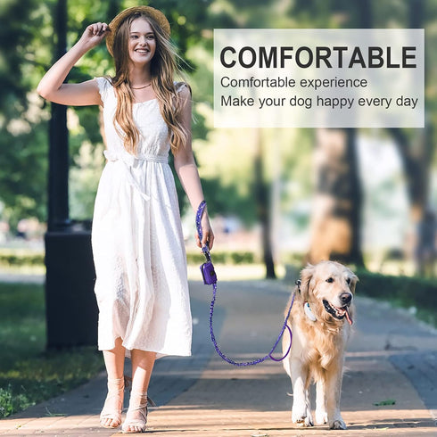 DAGANXI Dog Collar Adjustable Soft Neoprene Padded Breathable Reflective Strip Nylon Collar for Small Medium Large Dogs, with Airtags Case and Dog Poop Bags Dispenser (Large, Sky/Purple-SET)