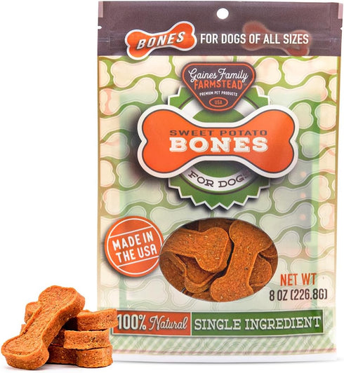 Gaines Family Farmstead Sweet Potato Dog Bones, 8 Ounce Bag, All-Natural, Grain Free, Great for Training