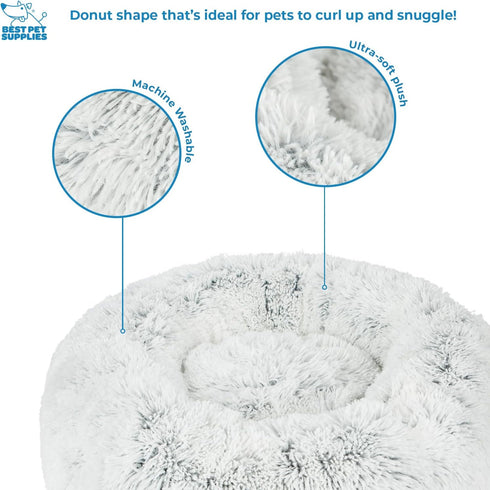 Best Pet Supplies Round Donut Dog Bed, Plush Faux Fur Fabric, Calming Anti-Anxiety Cushion for Indoor Pets, Light Warm