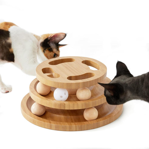 ZOMISIA Cat Ball Track Toy with Puzzle Top, Wooden Cat Toys for