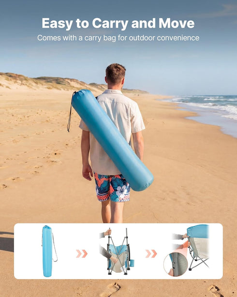 330 lbs VEVOR Folding Beach Chair, High Back Camping Chairs for Adults, with Cup Pocket, Mesh Back, Carry Bag, Portable