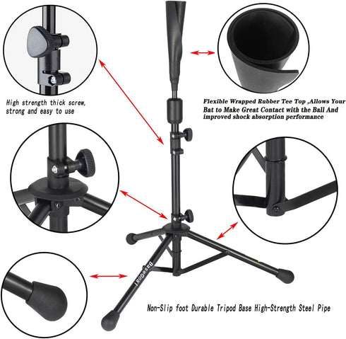 Portable Batting Tee Baseball Softball Tripod Stand with Carrying Bag for Training Practice