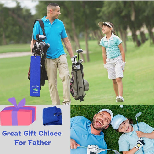 Funny Golf Towel, Best Dad by Par, Embroidered Golf Gifts for Men, Blue Golf Accessories