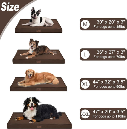 Outdoor Waterproof Dog Bed - Orthopedic Bed for Extra Large Dogs, Egg Foam with Washable Oxford Cooling Cover, Brown