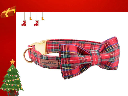 Unique Style Paws Christmas Dog Collar Bow Tie, Adjustable Collars for Small Medium Large Dogs