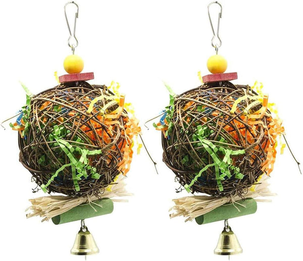 EBaokuup 2 Pack Bird Chewing Toys, Foraging Shredder Hanging Toy for Parrot Cage (Cockatiel Conure African Grey)